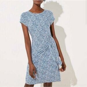 Loft EUC Women's Blue Floral Jersey Knit Faux Wrap Dress Short Sleeve S